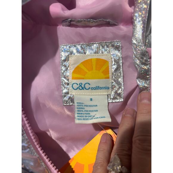 C & C 8 silver lightweight hooded lined jacket windbreaker nwt perfect - Picture 2 of 6